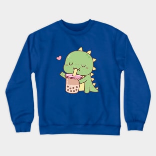 Cute Little Dino Loves Boba Milk Tea Crewneck Sweatshirt